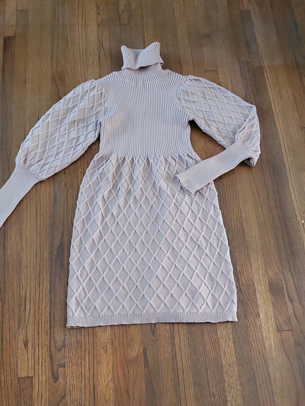 Simplee Apparel Light Beige Knit Turtleneck Diamond Sweater Dress